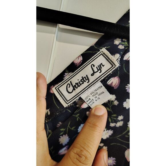 Vintage Christy Lyn Women's Black Floral V-Neck Sleeveless Maxi Dress Size 9/10 - Picture 3 of 5